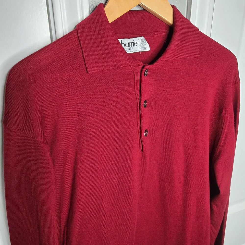 Vintage Barrie Men's XL Super Fine Merino Wool Long Sleeve Red Polo Sweater